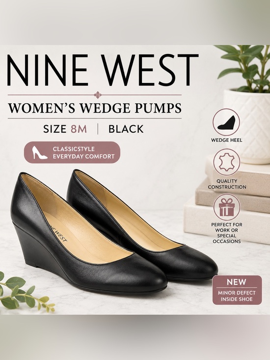 Nine West Shoes - Nine West Black Wedge Pumps Size 8M New With Minor Interior Defect